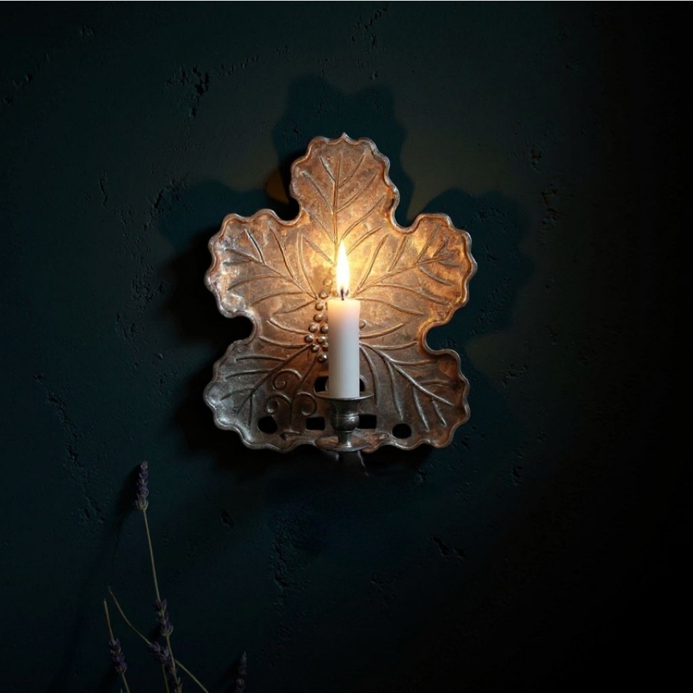 Vintage Candle Wall Sconce Grape Leaf